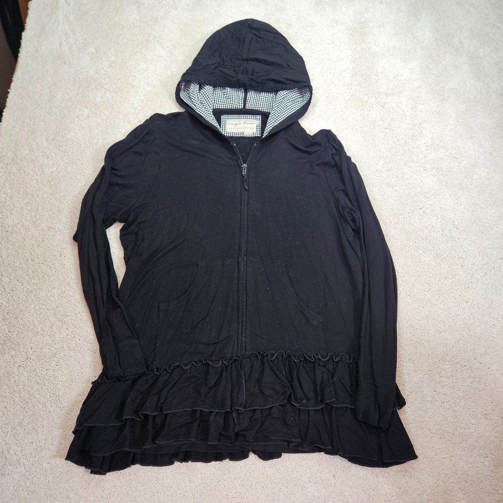 Evy's Tree Emma Ruffle Hoodie Womens 1X Black Gingham Zip Luxury Tunic Coquette